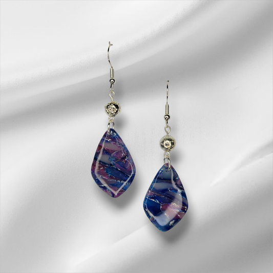 Blue And Pink with Silver Foil  UV Resin Coated Earrings