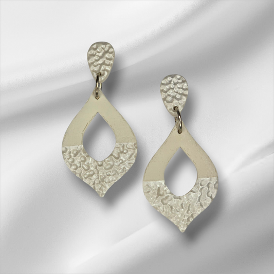 Winter White Two Tone Textured Teardrop Earrings