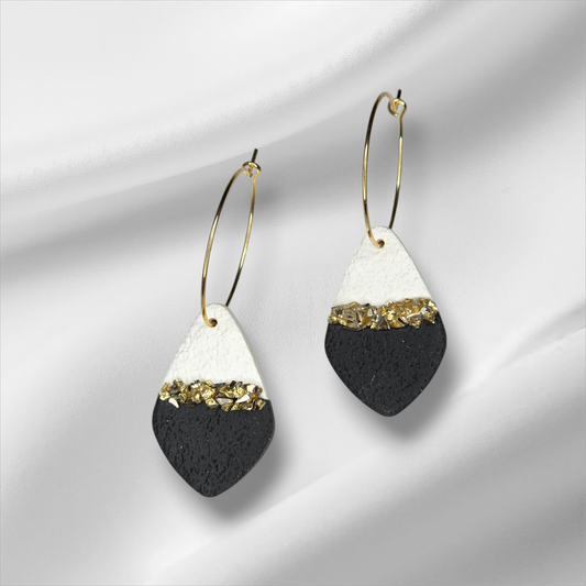 Black and White With Gold Chunky Glitter Earrings