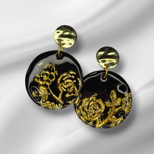 Black With Gold Foil Earrings