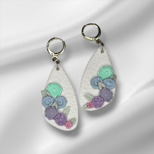 White With Flowers Earrings