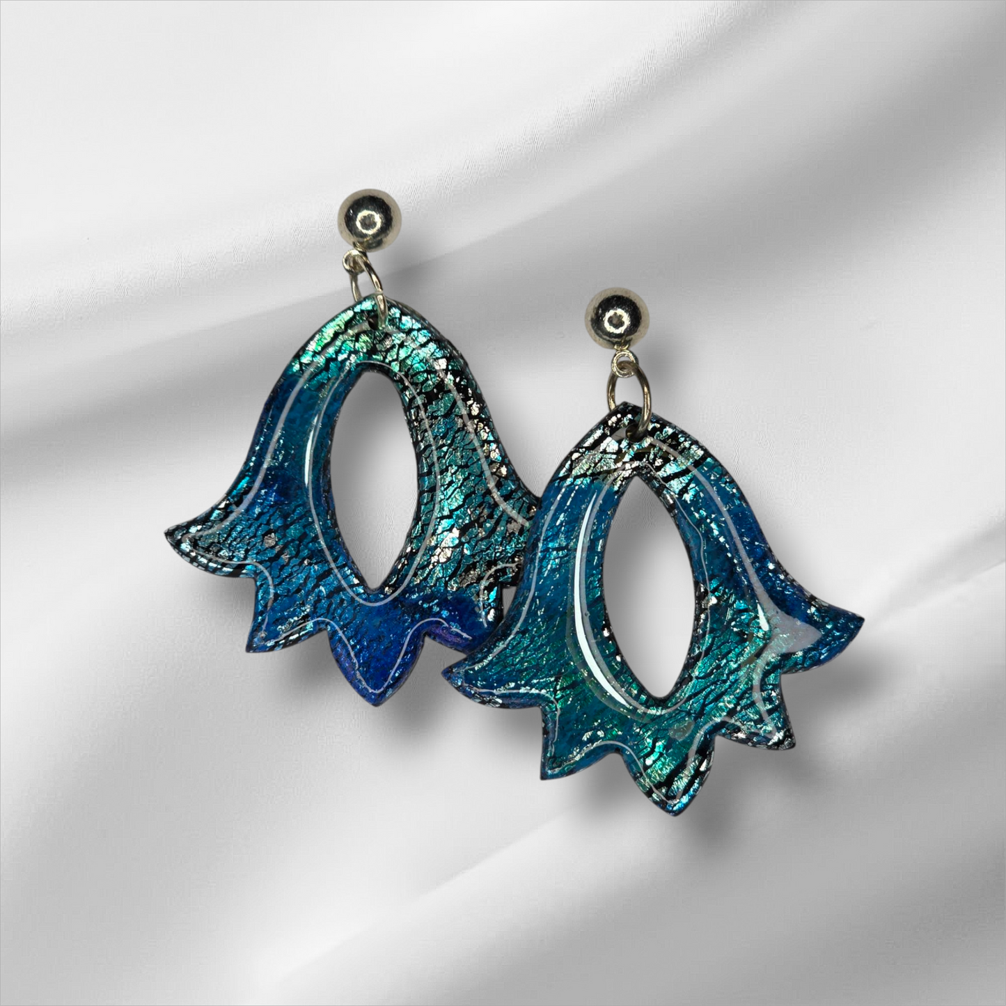 Blue With Silver Foil Earrings