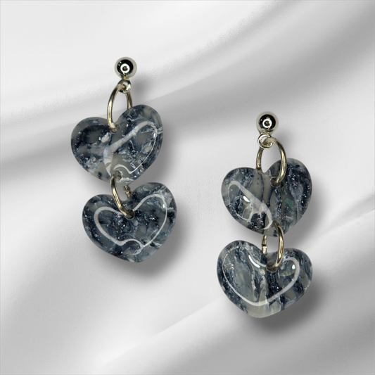 Tiered Blue And White Heart Earrings