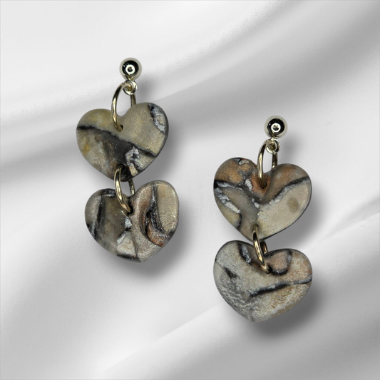 Metal Color Tiered Heart Earrings