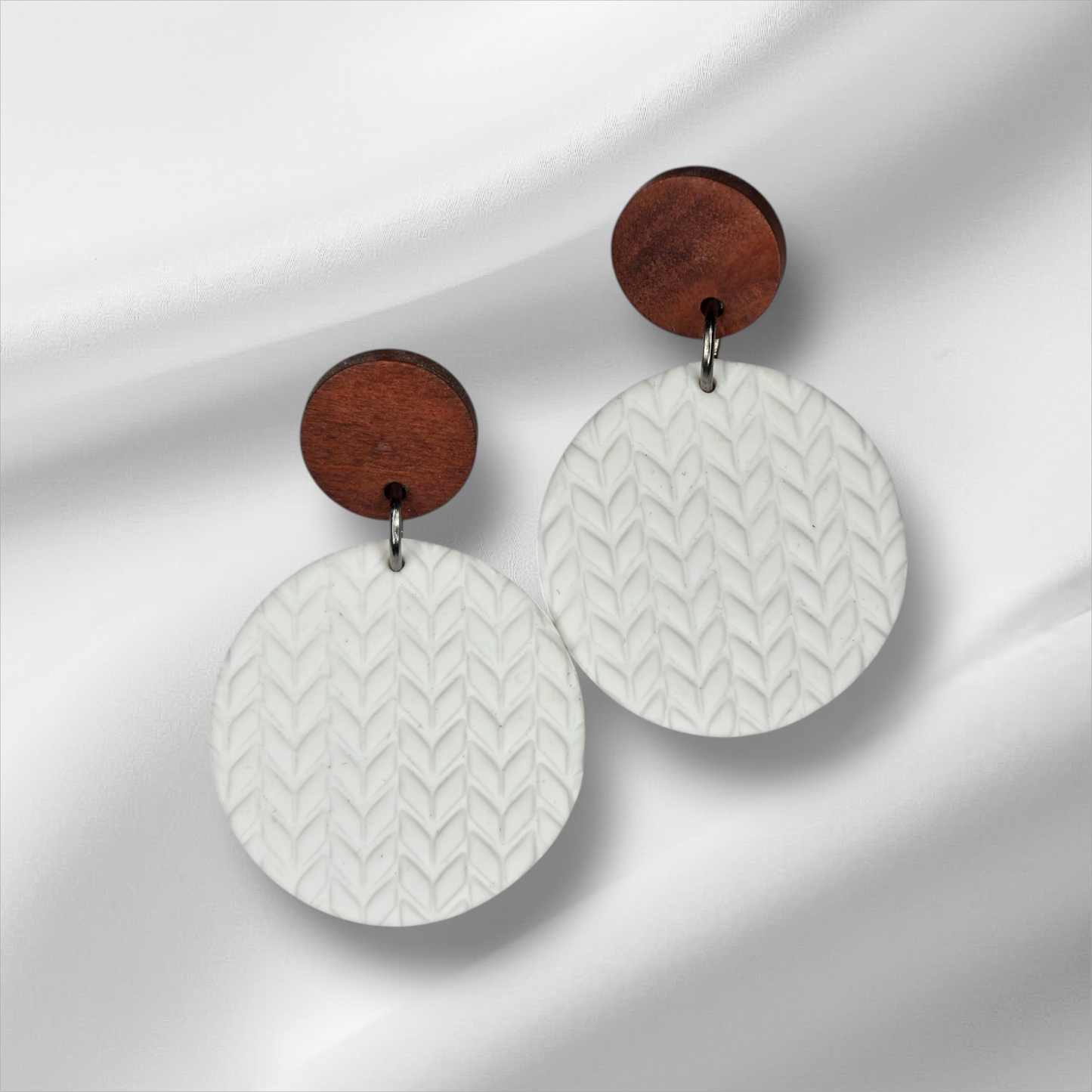 Textured White Round Earrings