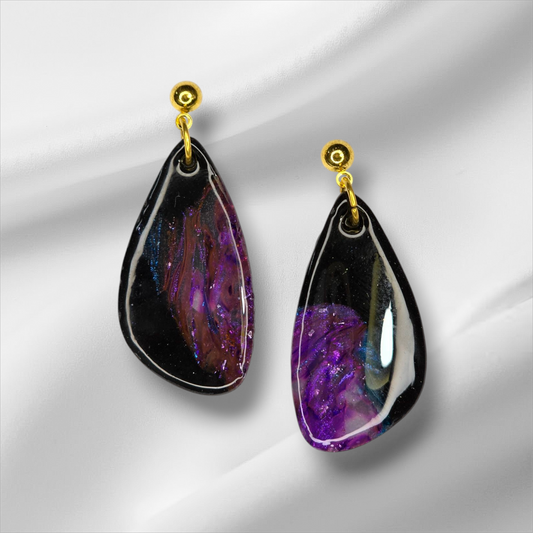 Black And Multi Color Gold Foil Earrings